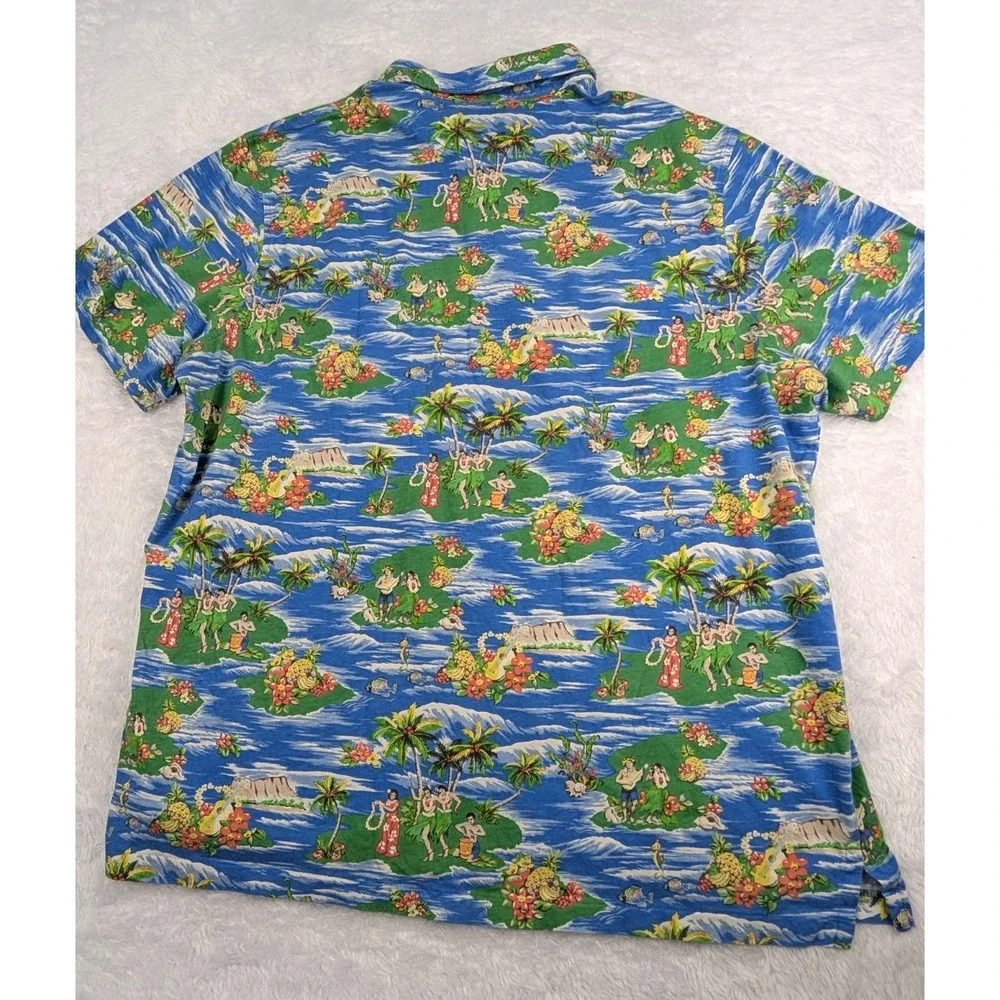 Ralph Lauren Polo Shirt Men's XL Blue Orange Hula Girl Hawaiian Island‎ Tropic
